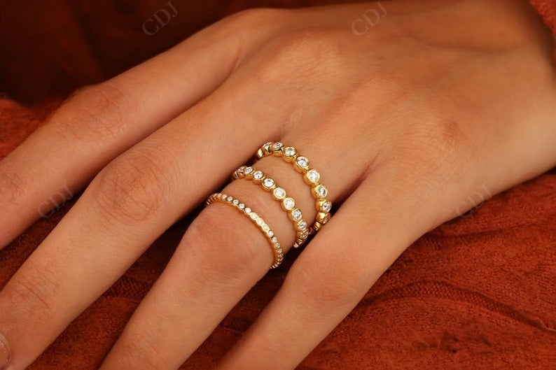 Round Cut Lab Grown Diamond Full Eternity Bezel Set Yellow Gold Wedding Band  customdiamjewel   
