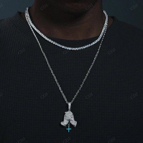 925 Sterling Silver Praying Hands Diamond Pendant hip hop jewelry CustomDiamJewel