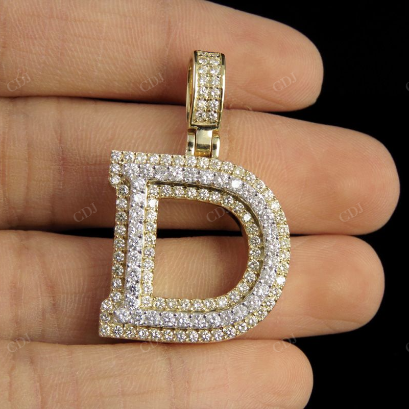 Custom Letter 'D' Initial Natural Diamond Pendent 10K Two Tone Gold CustomDiamJewel