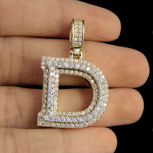 Custom Letter 'D' Initial Natural Diamond Pendent 10K Two Tone Gold CustomDiamJewel