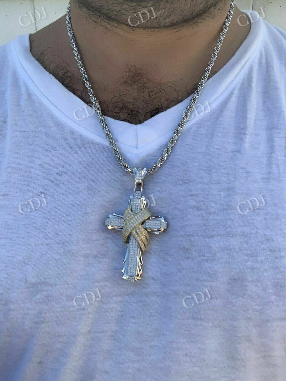 Solid Gold Diamond Men's Large Cross Pendant  customdiamjewel   