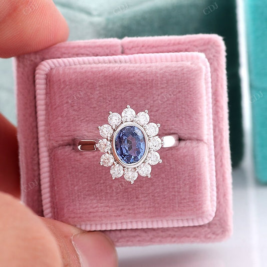 Oval Cut Blue Moissanite Engagement Ring