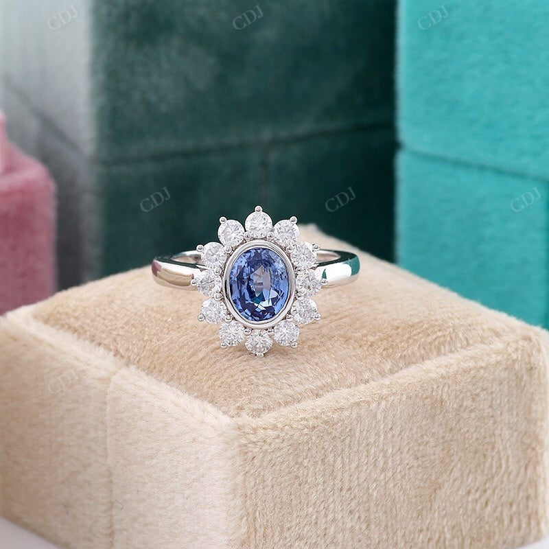 Oval Cut Blue Moissanite Engagement Ring