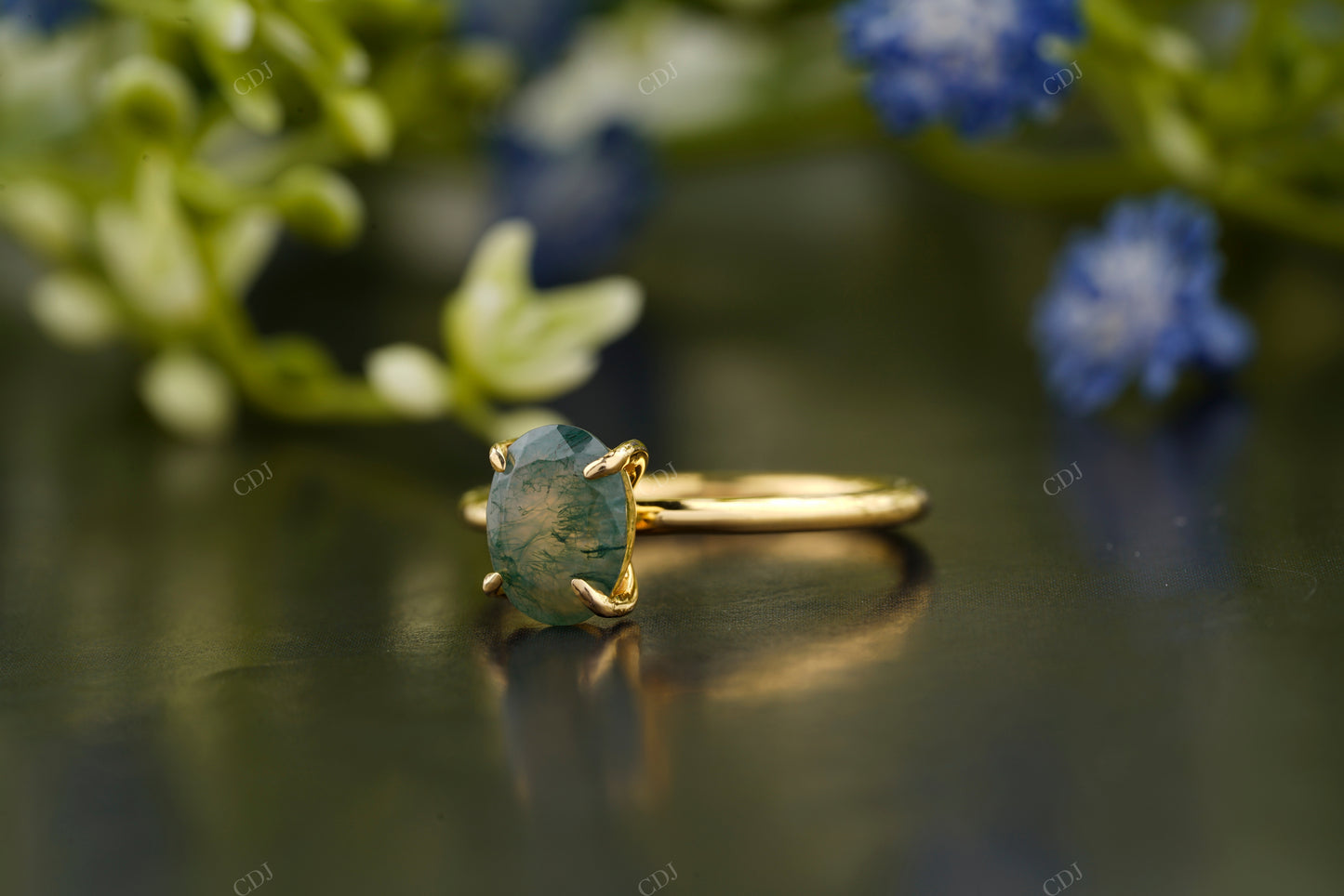 Moss Agate Moissanite Engagement Ring