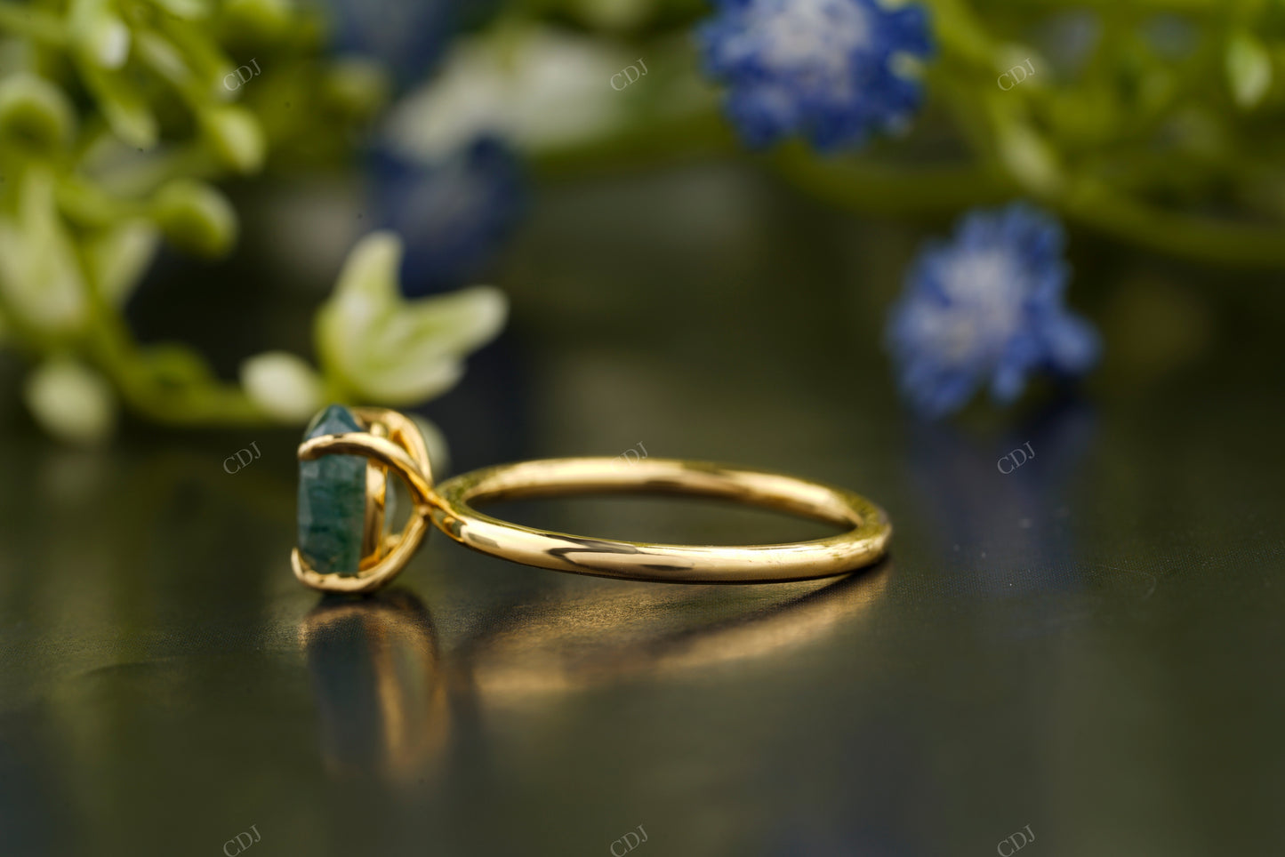 Moss Agate Moissanite Engagement Ring