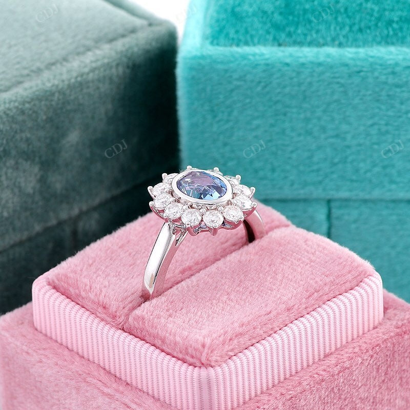Oval Cut Blue Moissanite Engagement Ring
