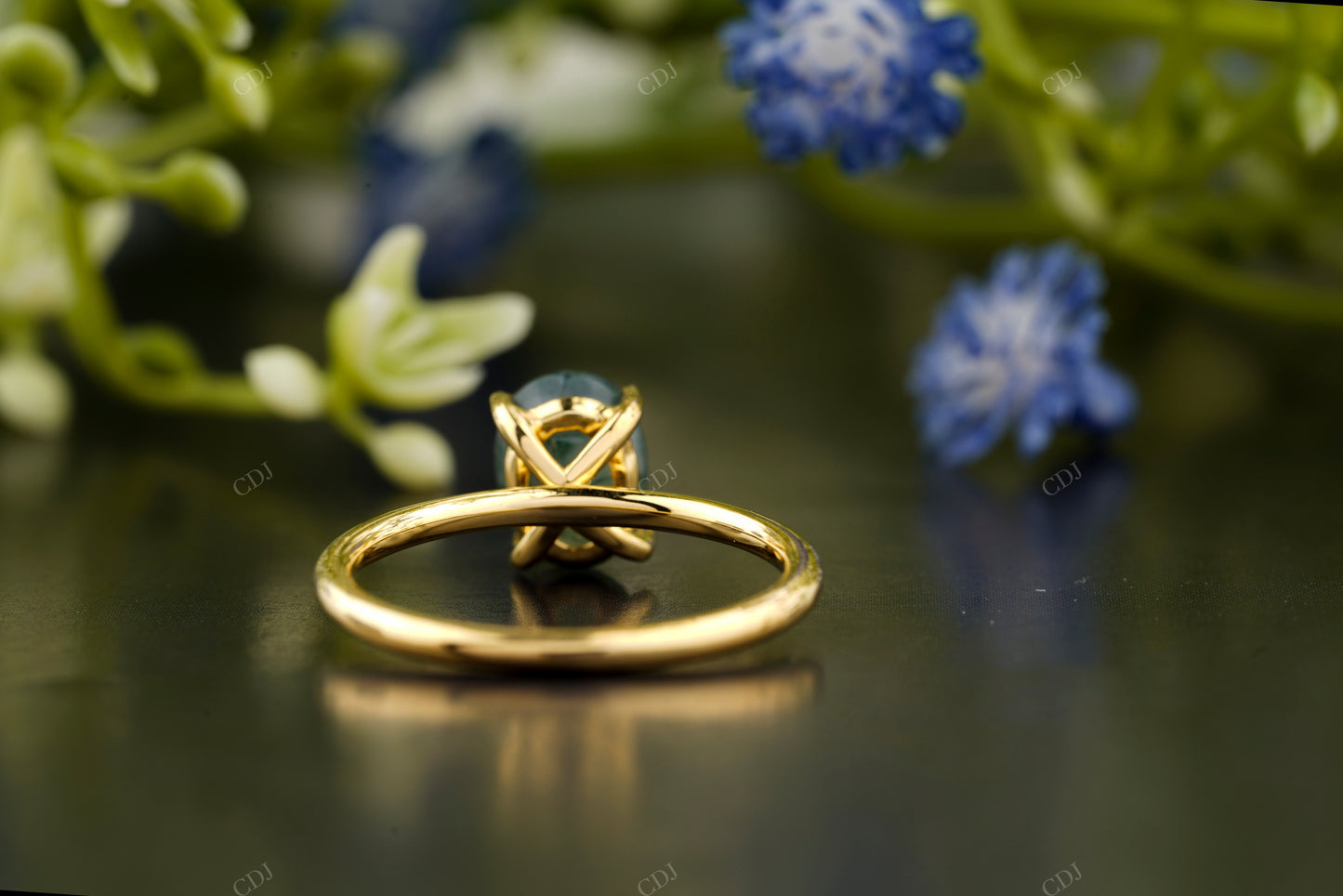 Moss Agate Moissanite Engagement Ring