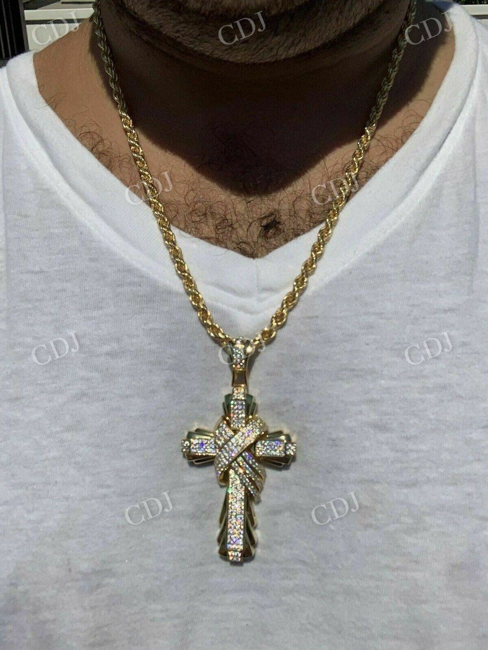 Solid Gold Diamond Men's Large Cross Pendant  customdiamjewel   