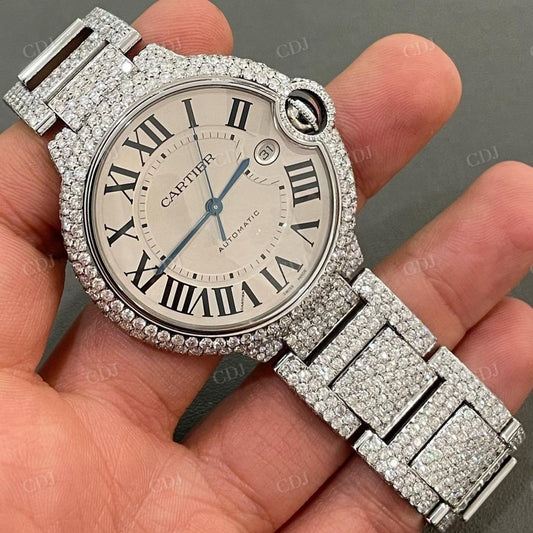 Cartier Round Diamond Iced Out Moissanite Watch customdiamjewel