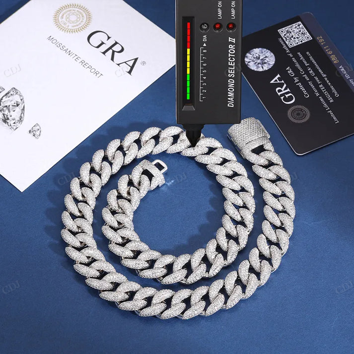 16MM Diamond Sterling Silver Cuban Chain hip hop jewelry CustomDiamJewel