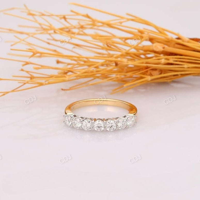 0.70CTW 7 Stone Round Cut Real Diamond Two Tone Wedding Band  customdiamjewel 10KT Yellow Gold VVS-EF