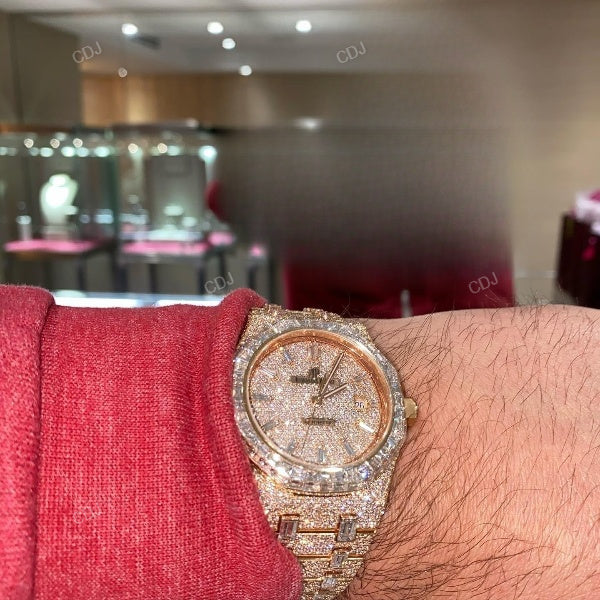 Full Rose AP Moissanite Round and Baguette Diamond Set Hip Hop Watch hip hop jewelry CustomDiamJewel