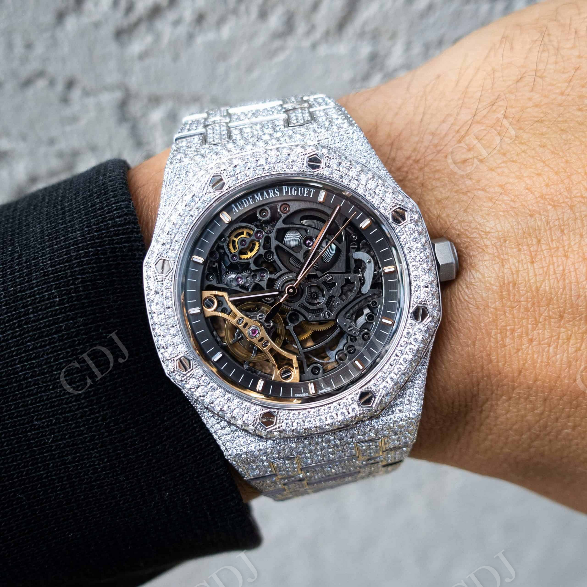 Skeleton Fully Iced Out AP Wholesaler Moissanite Hip Hop Watch customdiamjewel