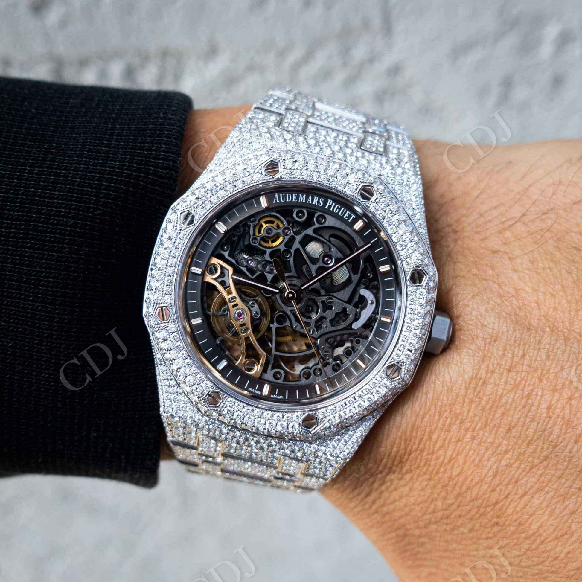 Skeleton Fully Iced Out AP Wholesaler Moissanite Hip Hop Watch customdiamjewel
