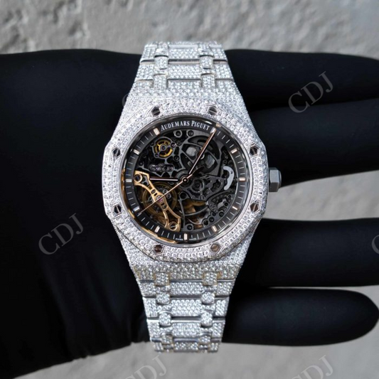 Moissanite Fully Iced Skeleton Watch customdiamjewel