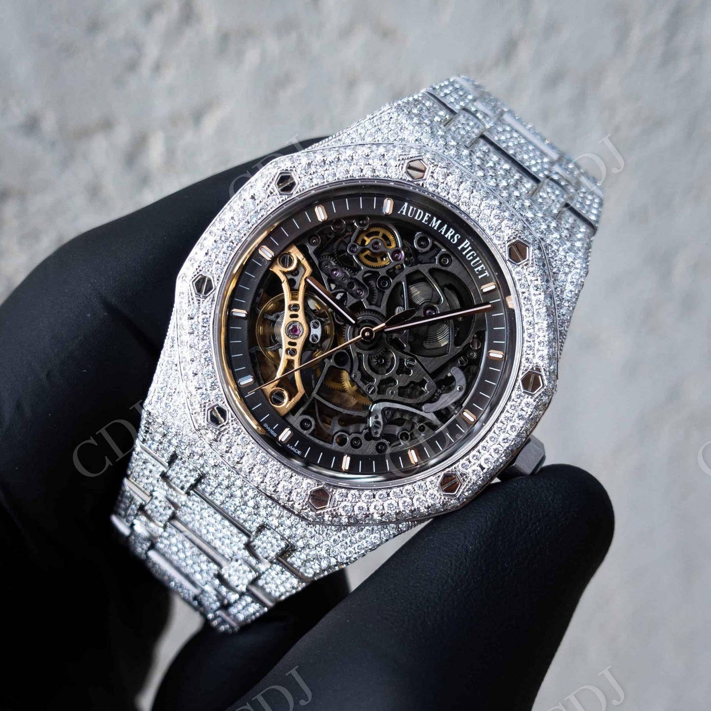 Skeleton Fully Iced Out AP Wholesaler Moissanite Hip Hop Watch customdiamjewel