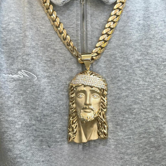 14K Yellow Gold Diamonds Jesus Face Pendant hip hop jewelry CustomDiamJewel   