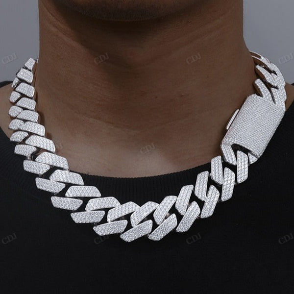 23MM 3 Row Diamonds Sterling Silver Cuban Chain Miami