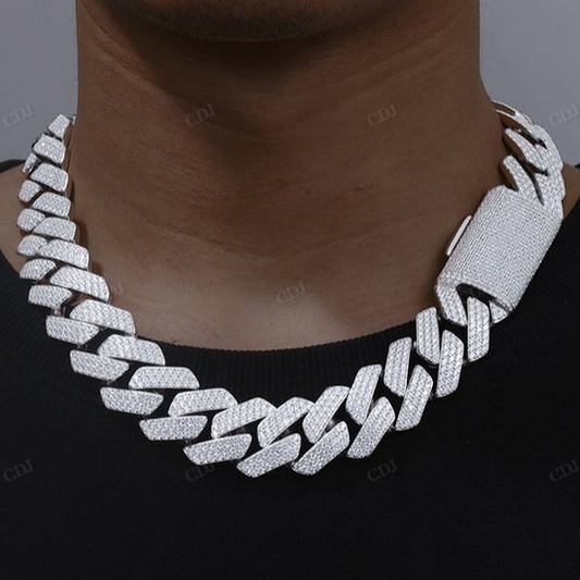 23MM 3 Row Diamonds Sterling Silver Cuban Chain hip hop jewelry CustomDiamJewel