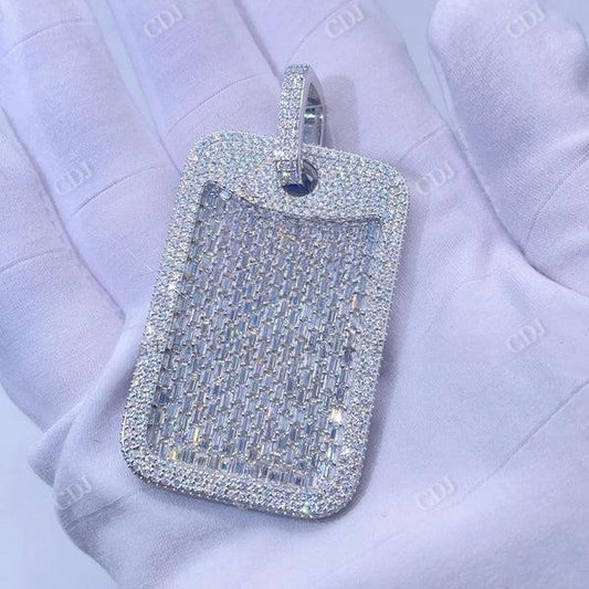 Hip Hop Iced Out Baguette Cut Diamond Dog Tag Pendant  customdiamjewel   