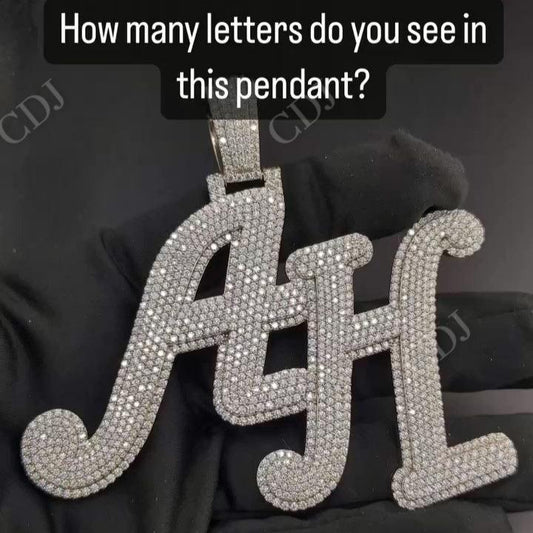 Iced Out AH Letter Diamond Pendant hip hop jewelry CustomDiamJewel   