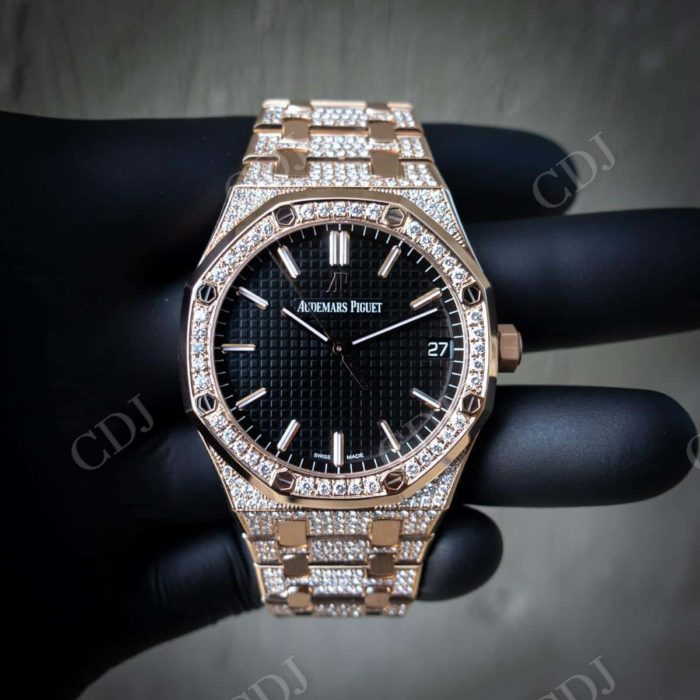Audemars Piguet Black Plate Screw On Bezel Moissanite Watch customdiamjewel