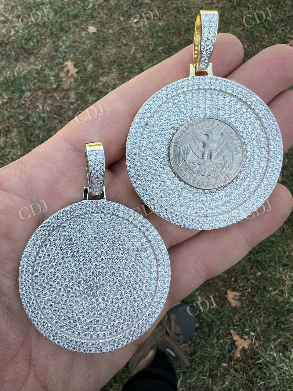 14K Gold Large Bling Out Iced Round Hip Hop Pendant  customdiamjewel   