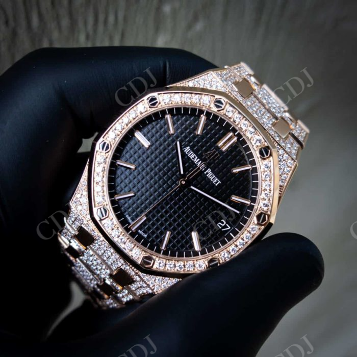 Audemars Piguet Black Plate Screw On Bezel Moissanite Watch customdiamjewel