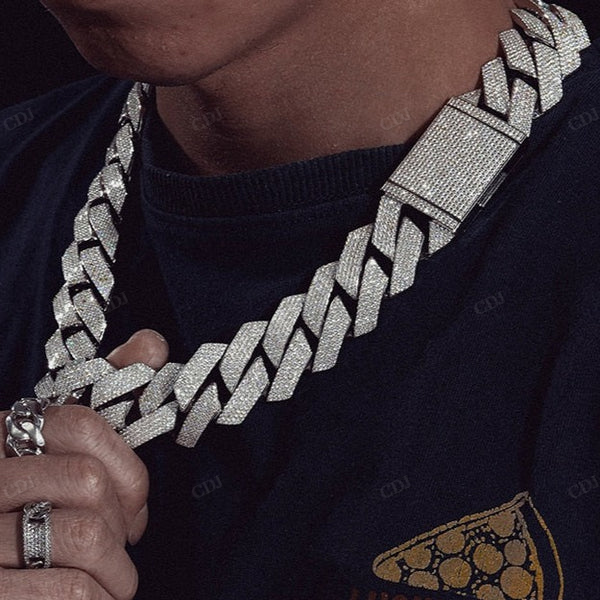 27mm 5 Row Moissanite Silver Cuban Chain hip hop jewelry CustomDiamJewel