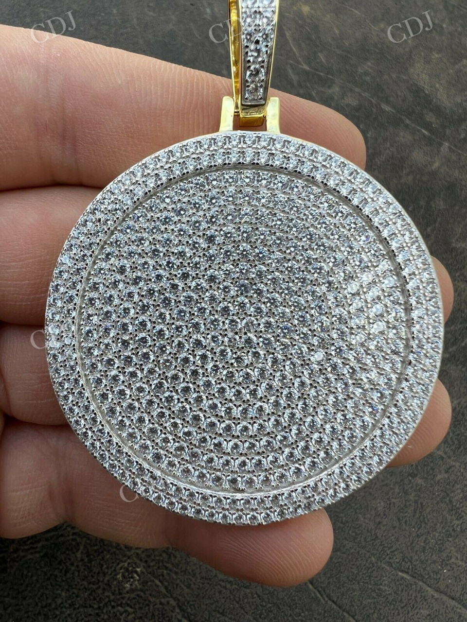 14K Gold Large Bling Out Iced Round Hip Hop Pendant  customdiamjewel   