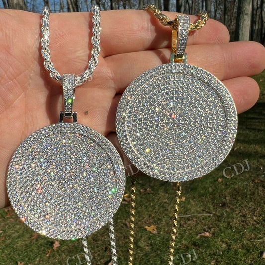 14K Gold Large Bling Out Iced Round Hip Hop Pendant  customdiamjewel   