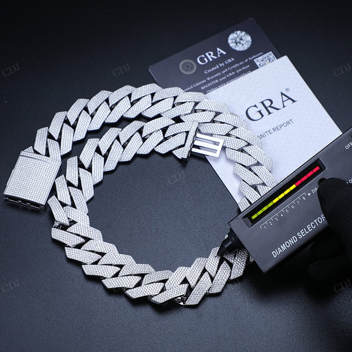 27mm 5 Row Moissanite Silver Cuban Chain hip hop jewelry CustomDiamJewel