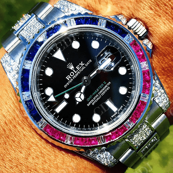 Moissanite Diamond Black Dial Oyster Belt Rolex Watch customdiamjewel