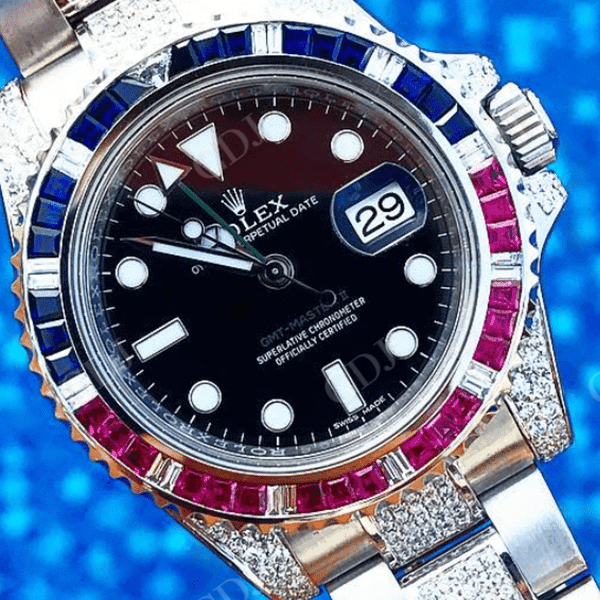 Moissanite Diamond Black Dial Oyster Belt Rolex Watch customdiamjewel