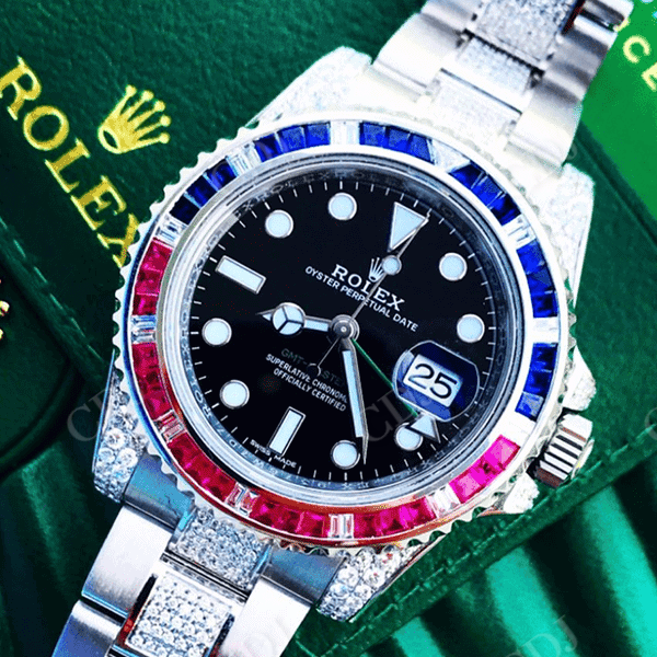 Moissanite Diamond Black Dial Oyster Belt Rolex Watch customdiamjewel