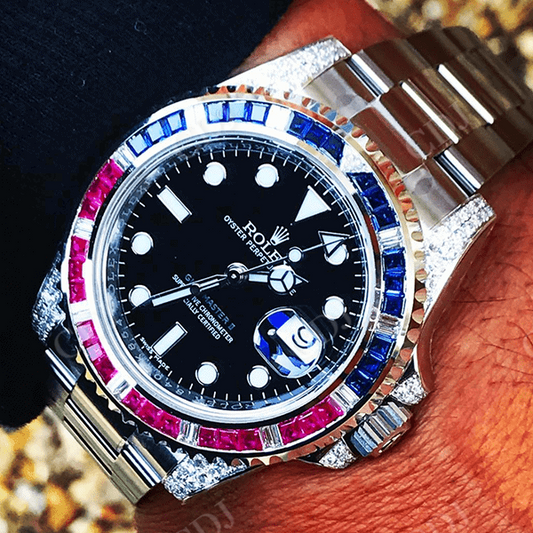Stainless Steel Black Dial Rolex Diamond Watch