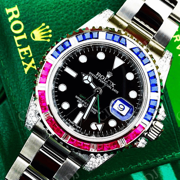 Luxury 41 mm Black Dial Oyster Bezel Set Rolex Watch customdiamjewel