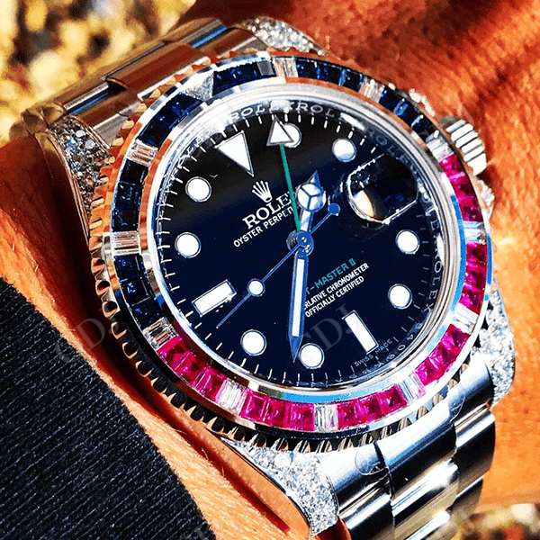 Luxury 41 mm Black Dial Oyster Bezel Set Rolex Watch customdiamjewel