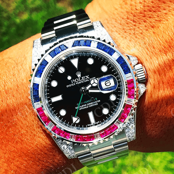 Luxury 41 mm Black Dial Oyster Bezel Set Rolex Watch customdiamjewel