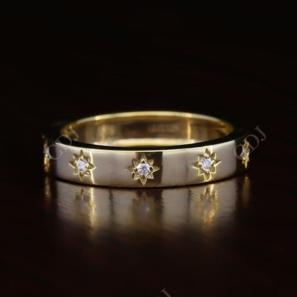 0.05CT Round Cut Natural Diamond Vintage Celestial Wedding Band  customdiamjewel 10 KT Solid Gold Yellow Gold VVS-EF