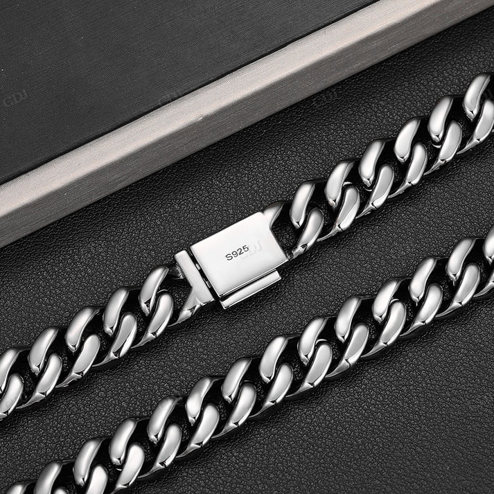 12mm VVS Black Diamond S925 Silver Cuban Link Chain hip hop jewelry CustomDiamJewel