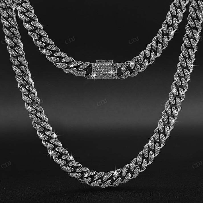12mm VVS Black Diamond S925 Silver Cuban Link Chain hip hop jewelry CustomDiamJewel