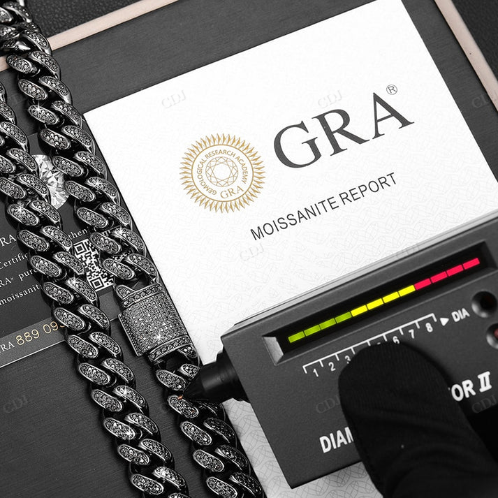 12mm VVS Black Diamond S925 Silver Cuban Link Chain hip hop jewelry CustomDiamJewel