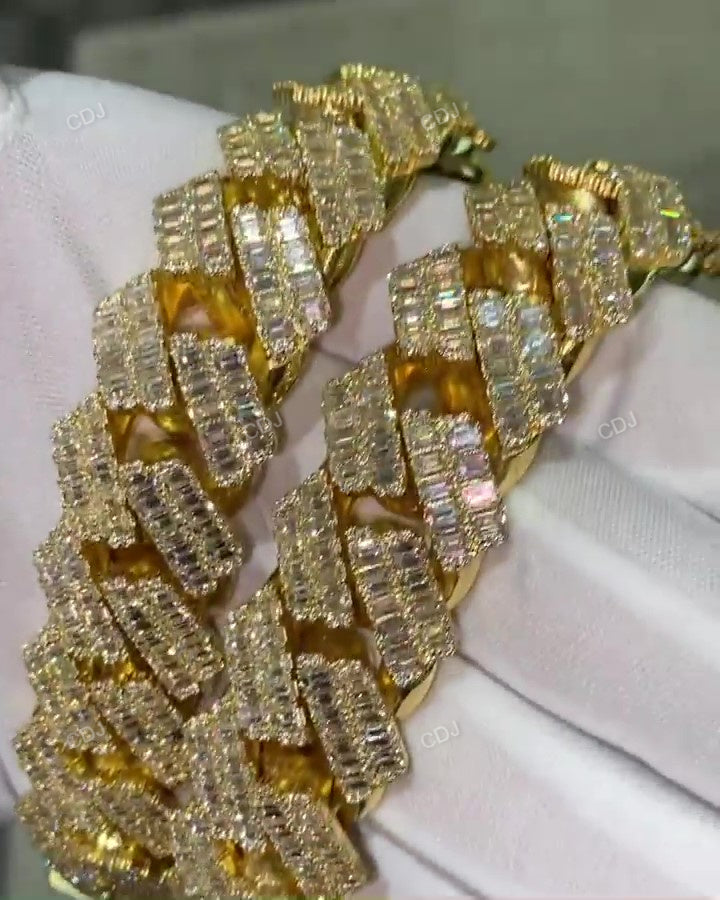 New Style Baguette Diamond Set Cuban Chain hip hop jewelry CustomDiamJewel   