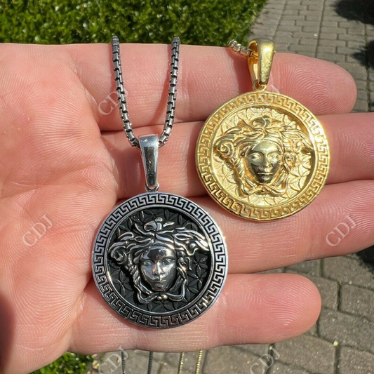 Gold Round Medusa Medallion Pendant For Mens And Ladies  customdiamjewel   