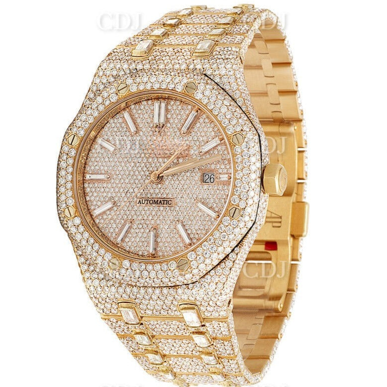 Custom Yellow Gold Plated Audemars Piguet Hip Hop Diamond Wrist Watch customdiamjewel
