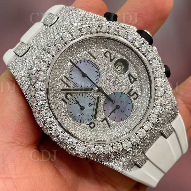 Custom Pass Diamond Test Rubber Belt AP Hip Hop Watch customdiamjewel