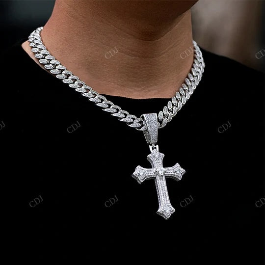 925 Sterling Silver VVS Moissanite Bubble Prong Cross Pendant hip hop jewelry CustomDiamJewel