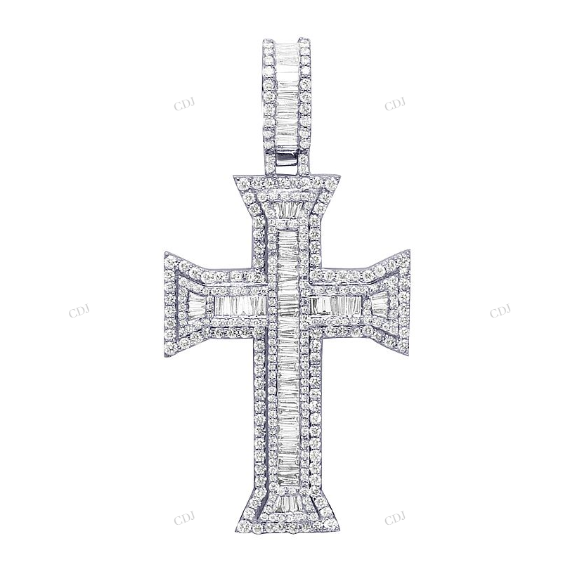 3.1 CTW Baguette Moissanite Cross Pendant hip hop jewelry CustomDiamJewel