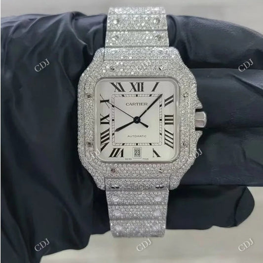 41mm Cartier Santos White Dial VVS Moissanite Watch customdiamjewel